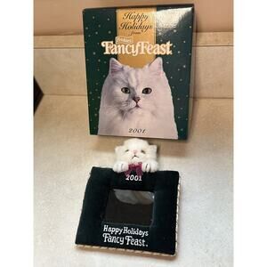Fancy Feast 2001 White Cat Ornament Photograph Holder Original Box